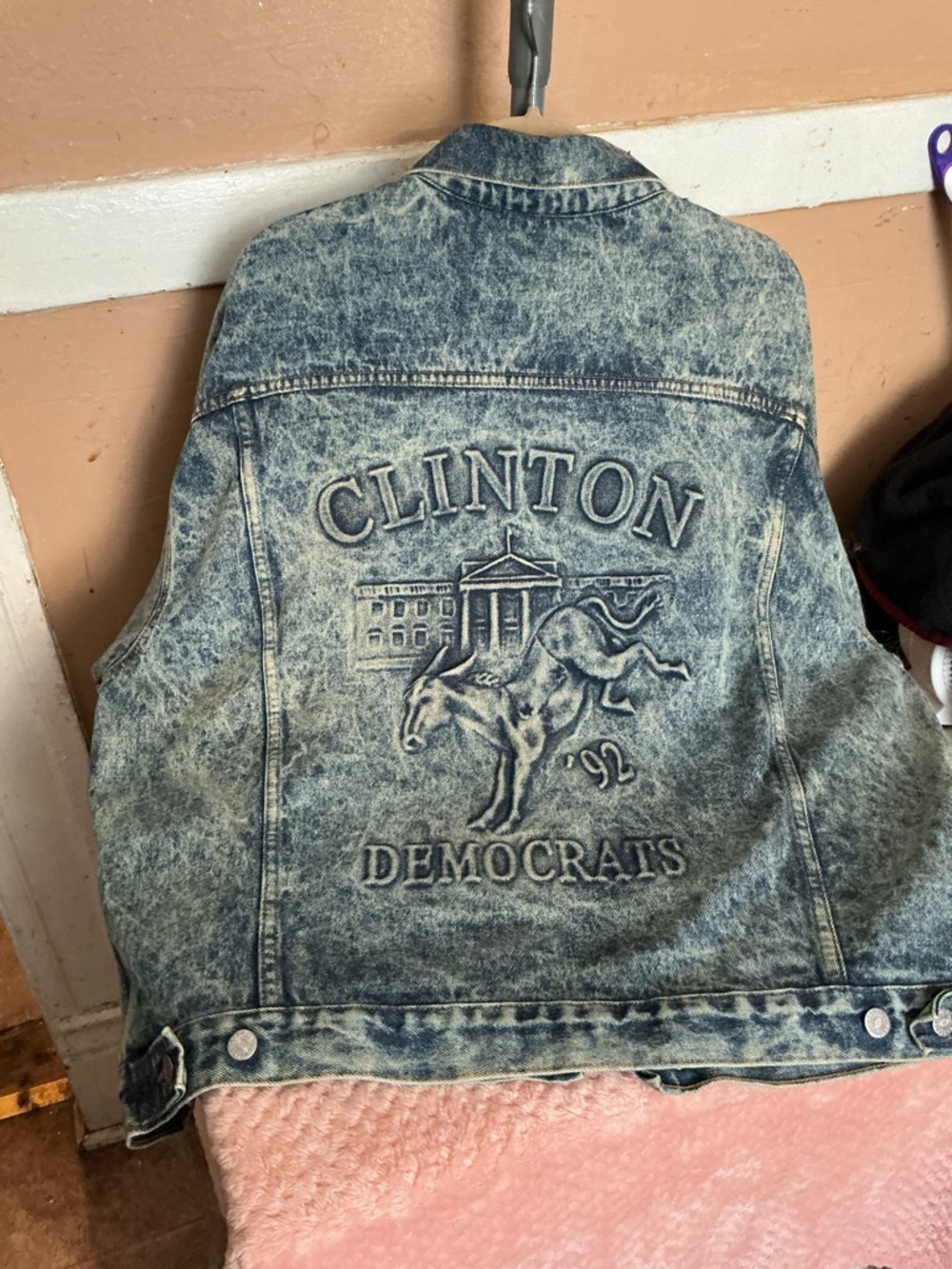 Vintage Clinton Democrats ’92 Denim Jacket Political Collectible Acid Wash